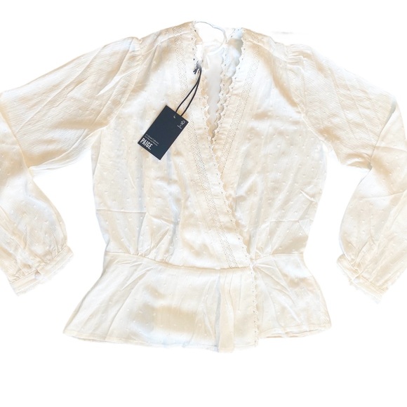 NWT PAIGE Nikola White Swiss Dot Peplum Blouse Size S - Picture 4 of 6